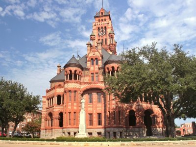 A scenic view of the famous Ellis County Courthouse located in Waxahachie, Texas
